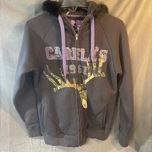 Cabela’s women's full-zip fleece-lined grey hooded sweatshirt size small